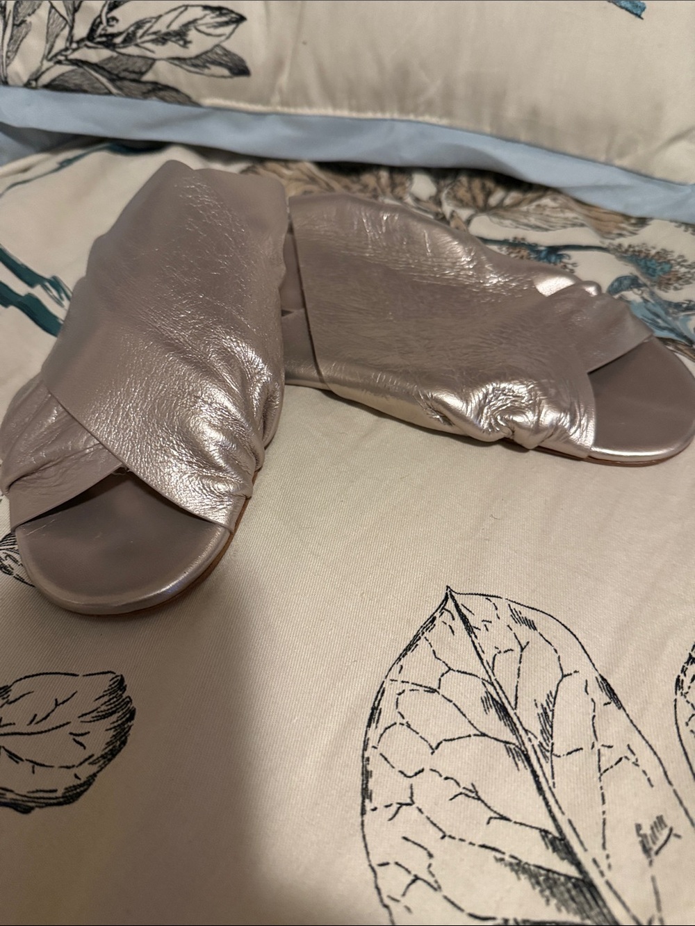 Metallic Taupe Slip-On Crossover Mules